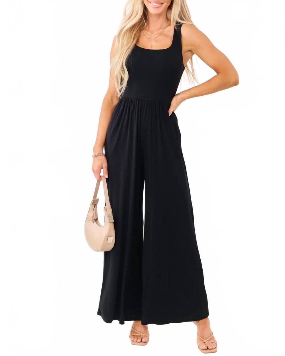 NEW WASABI + MINT camille square neck jumpsuit in black
